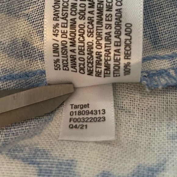 A New Day Blue & White Floral Linen Blend Paper Sack Maxi Dress w/ ruffles; L - Picture 10 of 14